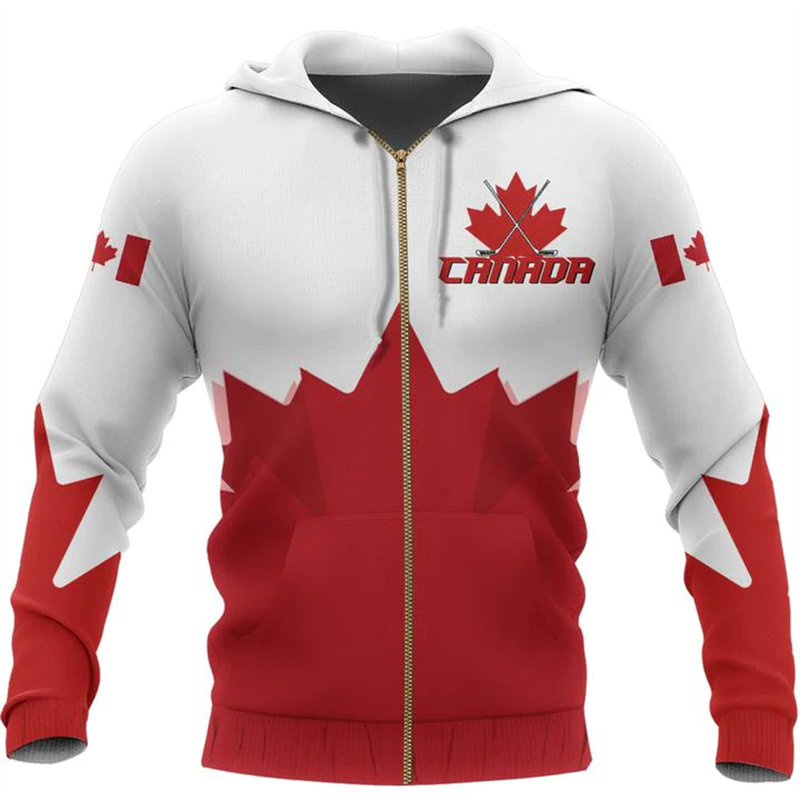 Street Fashion Canada - カナダムースフーディー「カナダは私のDNAに刻まれている」3Dプリントジップアップフーディー メンズ レディース ファッション ストリート スウェットシャツ