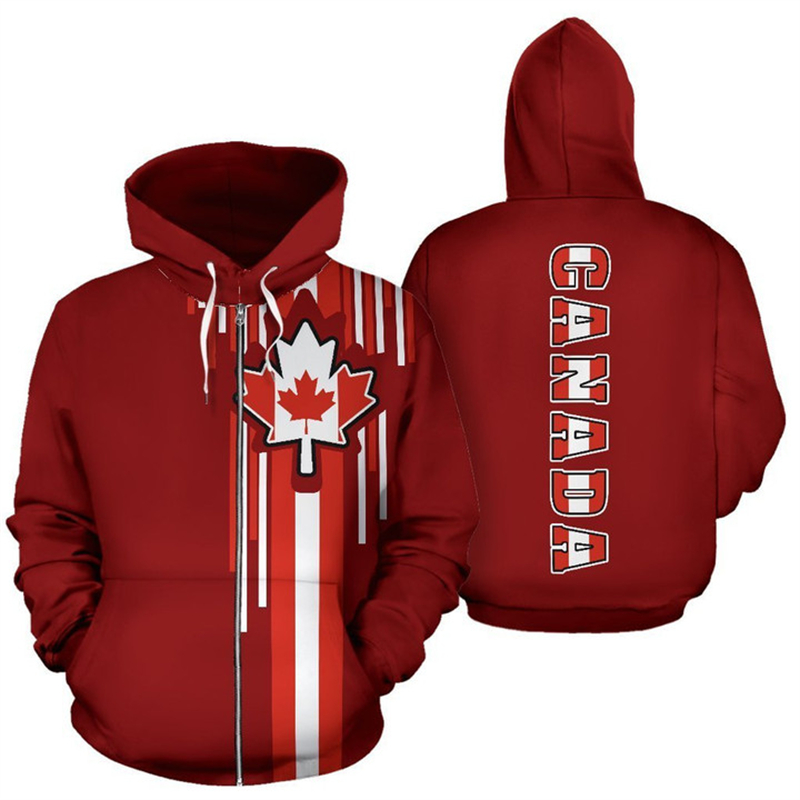 Street Fashion Canada - 男性と女性のためのカナダ国旗のフード付きスウェットシャツ,3Dプリント,ジッパー付き,特大のスウェットシャツ,ストリートファッション,カジュアルなフード付きスポーツセーター,子供服,y2k