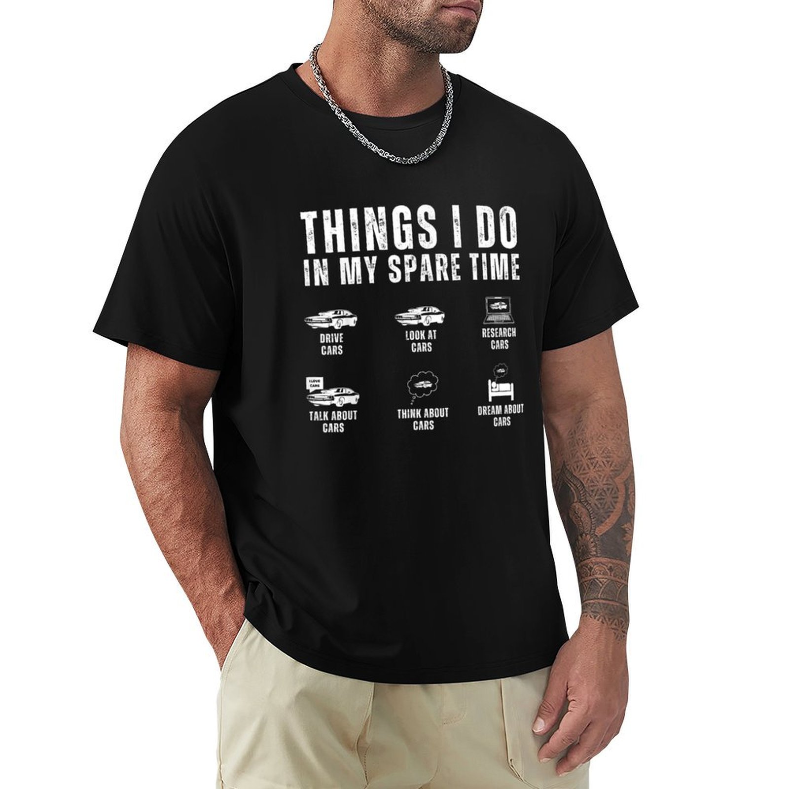 Street Fashion For Short Guys - 余暇にやること 面白い車好きの男 愛好家 Tシャツ ストリートファッション カジュアルTシャツ