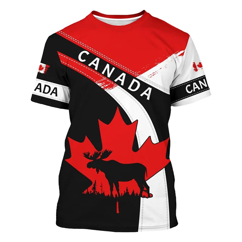 Street Fashion Canada - ファッション新カナダ Tシャツ紳士服原宿ストリートファッション Tシャツ 3D プリントメープルリーフ鹿パターン人気の Tシャツトップ