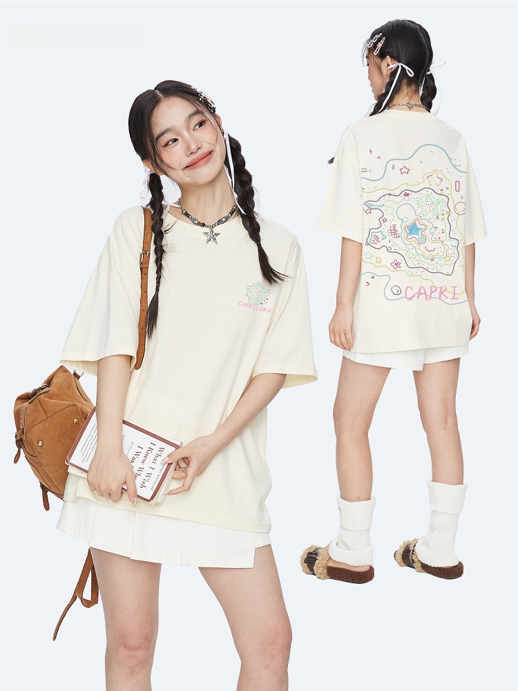 Fashion Street Night - Capricorn fiti Night ハイストリート ルーズ半袖 レディース