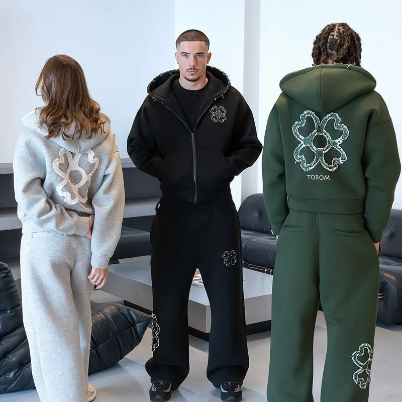 春秋オーバーサイズ四つ葉のクローバーアップリケジップアップフ - Street Fashion Y2K のレビューと価格
